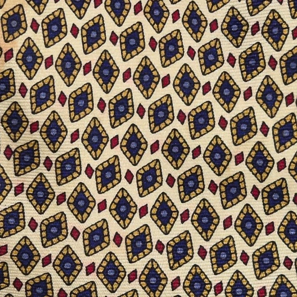 J Crew Necktie Mens Gold Blue Red Geometric Diamond‎ Silk Tie
